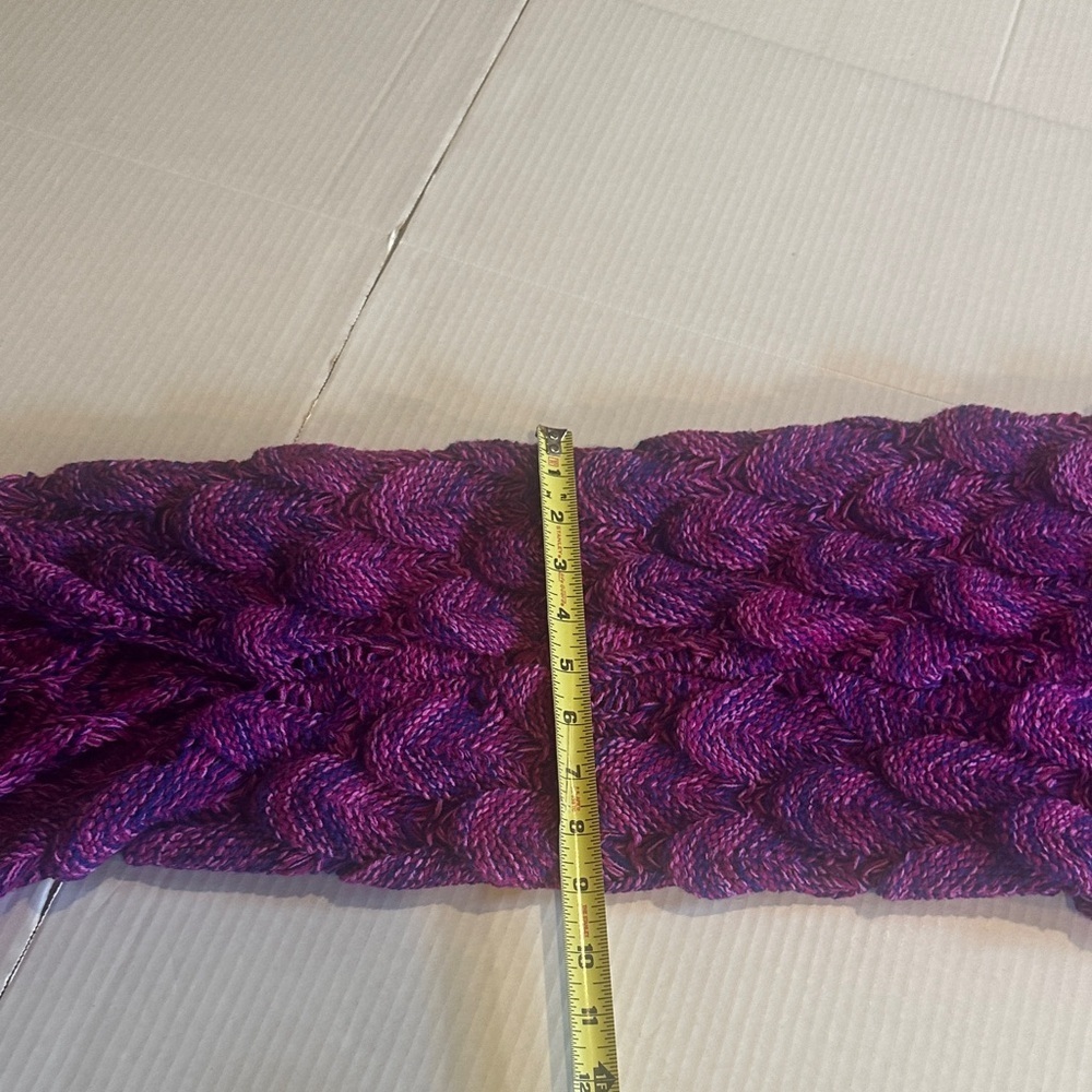 Purple pink and bluish knitted Mermaid Tail Blanket costume with fringe at ends - Picture 5 of 11